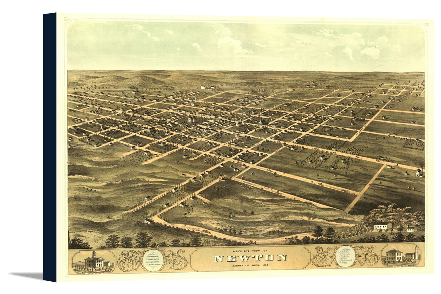 Newton, Iowa - Panoramic Map (18x12 Gallery Wrapped Stretched Canvas 