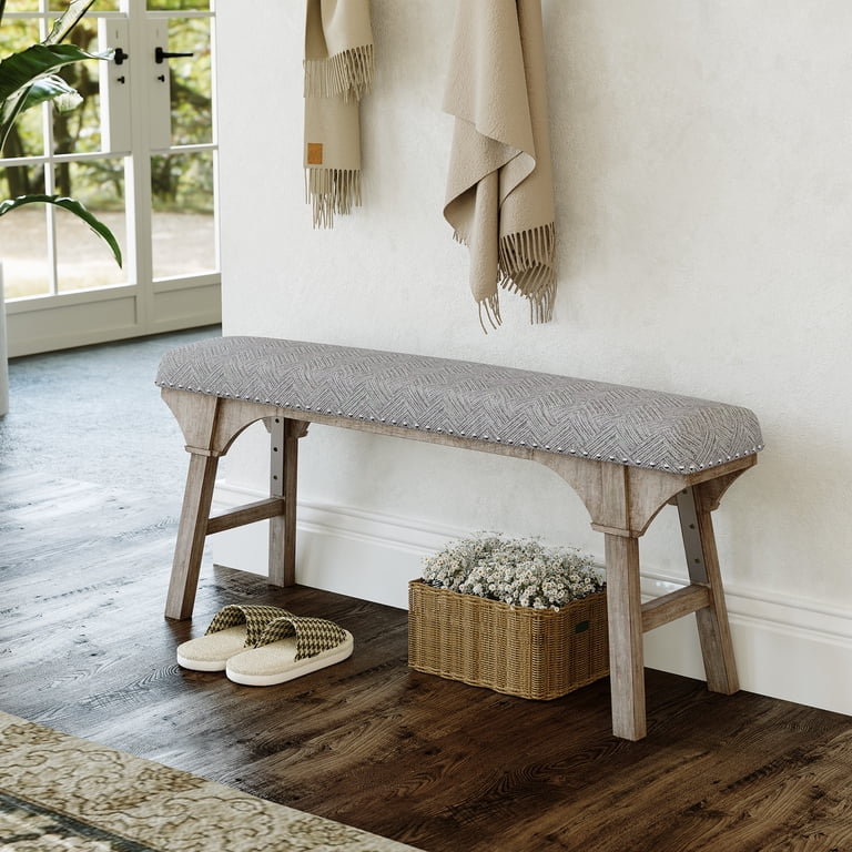 HLR Modern Upholstered End of Bed Bench, Gray photo 1
