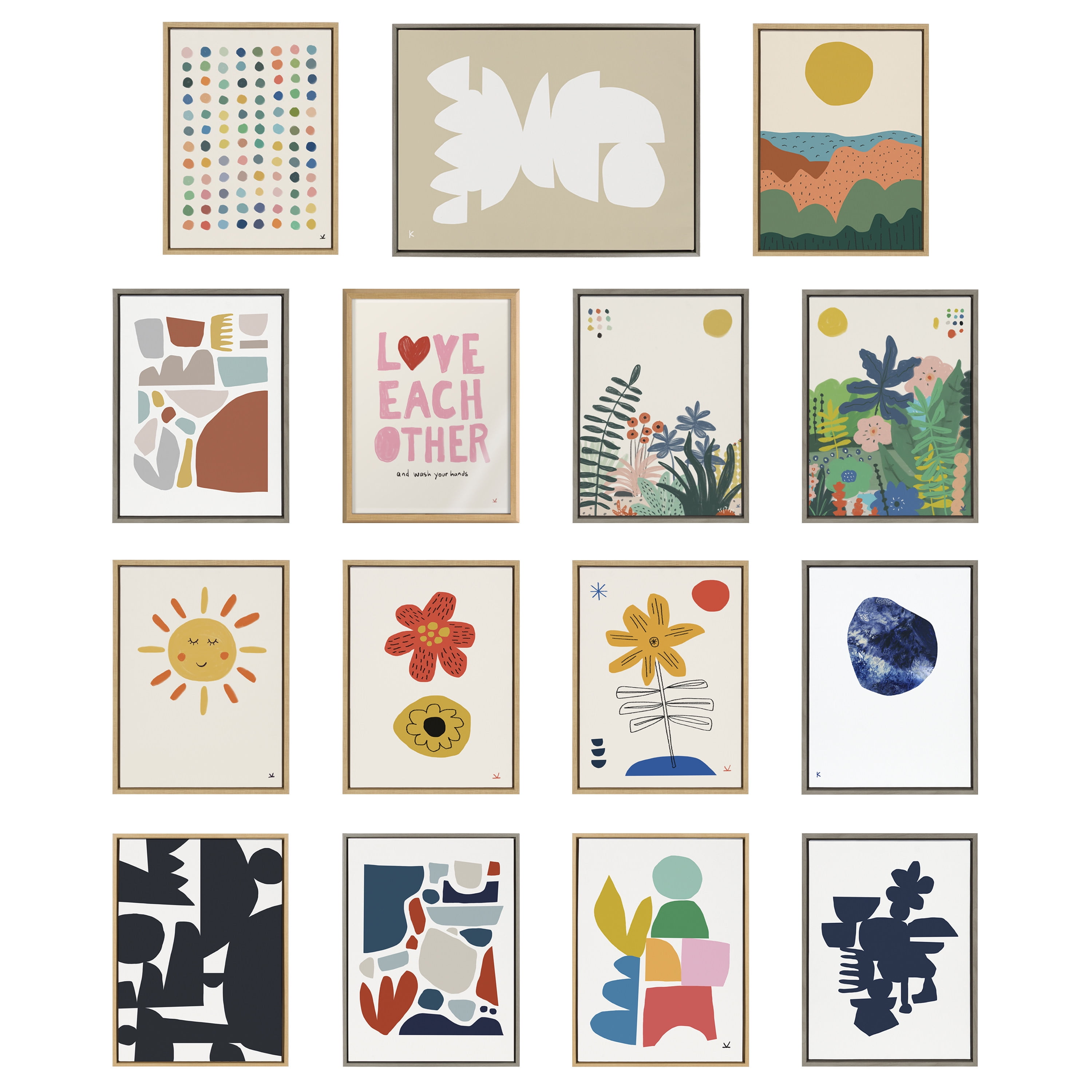 Kate and Laurel Sylvie Meditation 1 and 2 Framed Canvas Wall Art Set by Kelly Knaga, 2 Piece 23x33 Natural, Modern Abstract Colorful Polka Dot Art Set for Wall Home Decor