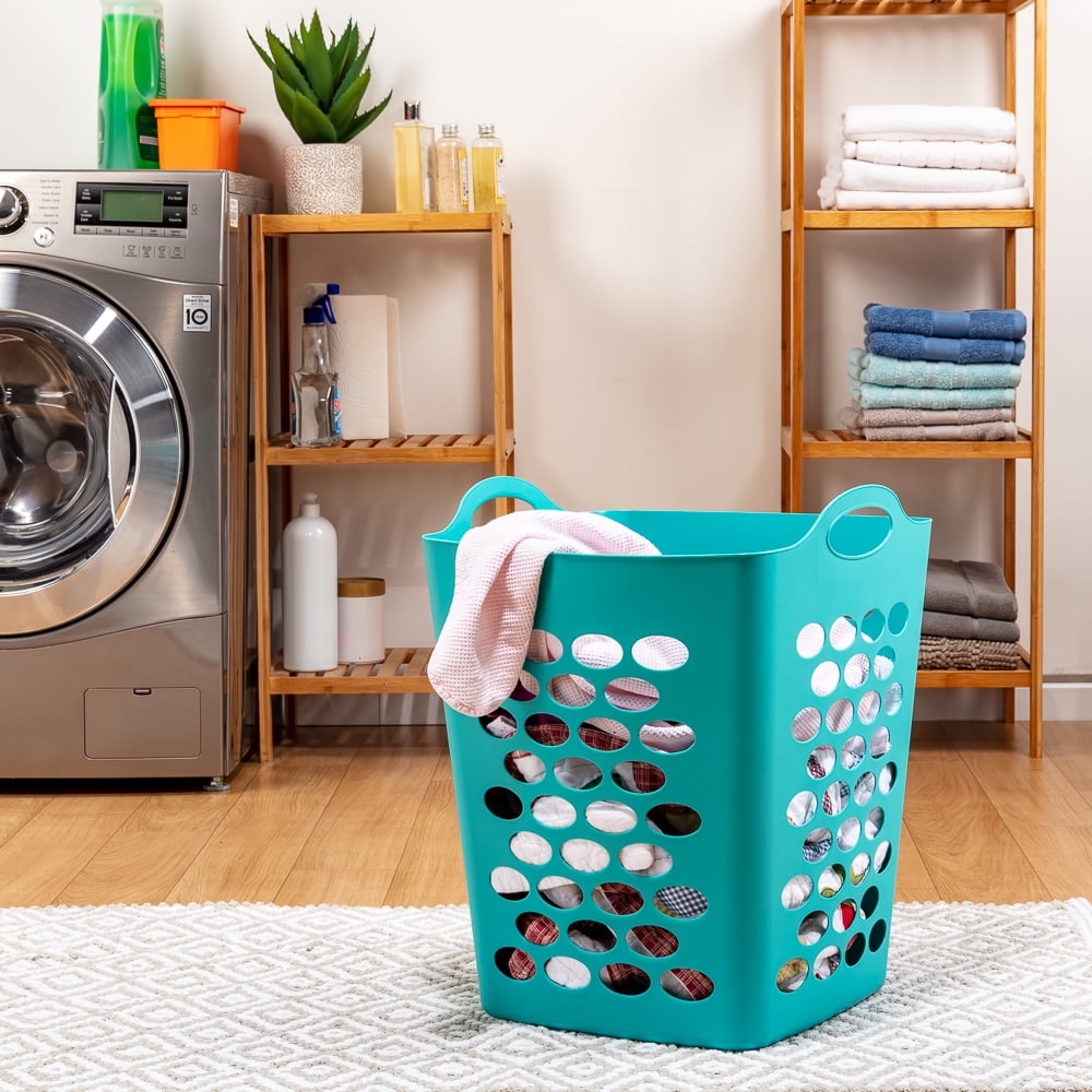 Mainstays Flexible Square Plastic Laundry Hamper, 3 Pack, Turquoise
