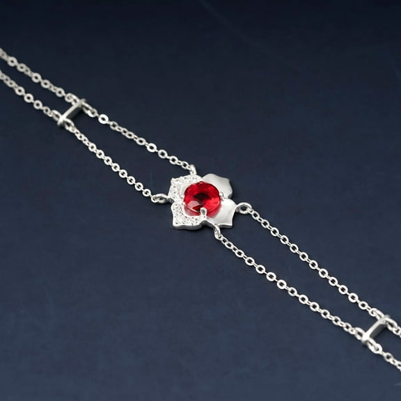 LaveJewelry, Red Stone Bracelet, 925 Sterling Silver, Vintage Style Bracelet, Girls Bracelet XXS