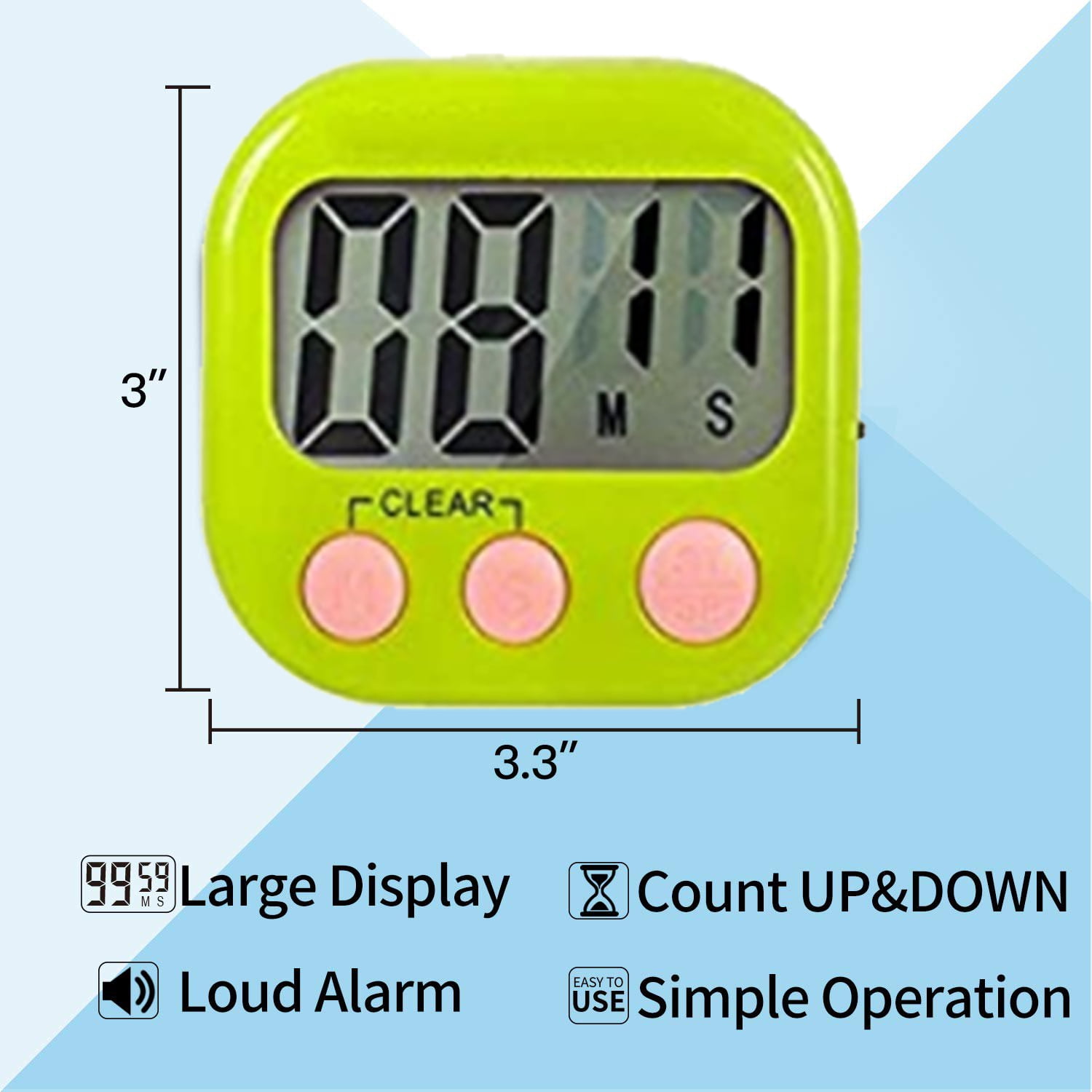 4PACK Digital Kitchen Timer with Mute/Loud Alarm Switch ON/Off Switch, 24  Hour Clock & Alarm, Memory Function Count Up & Count Down for Kids Teachers