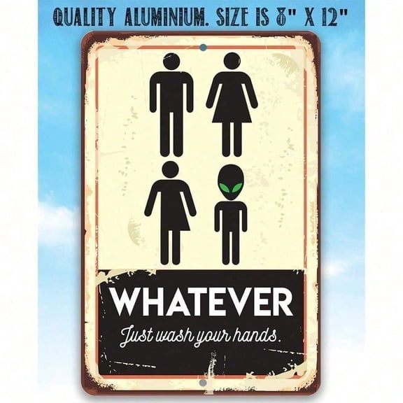 HELLOYOUNG Retro Metal Sign Rustproof Wall Decor, Funny "Whatever Just Wash Your Hands" Tin Plaque 8x12 Inch for Bathroom Bar Garage Man Cave