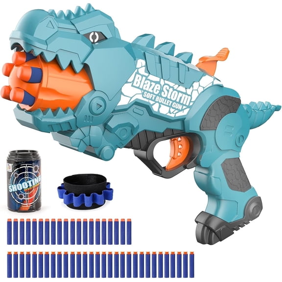 Dinosaur Foam Dart Toy for Kids, Fun Dino Play Set with 50 Soft Darts & 5-Dart Rotating Drum, Safe Play Toy for Indoor & Outdoor Activities for Boys Girls Ages 6