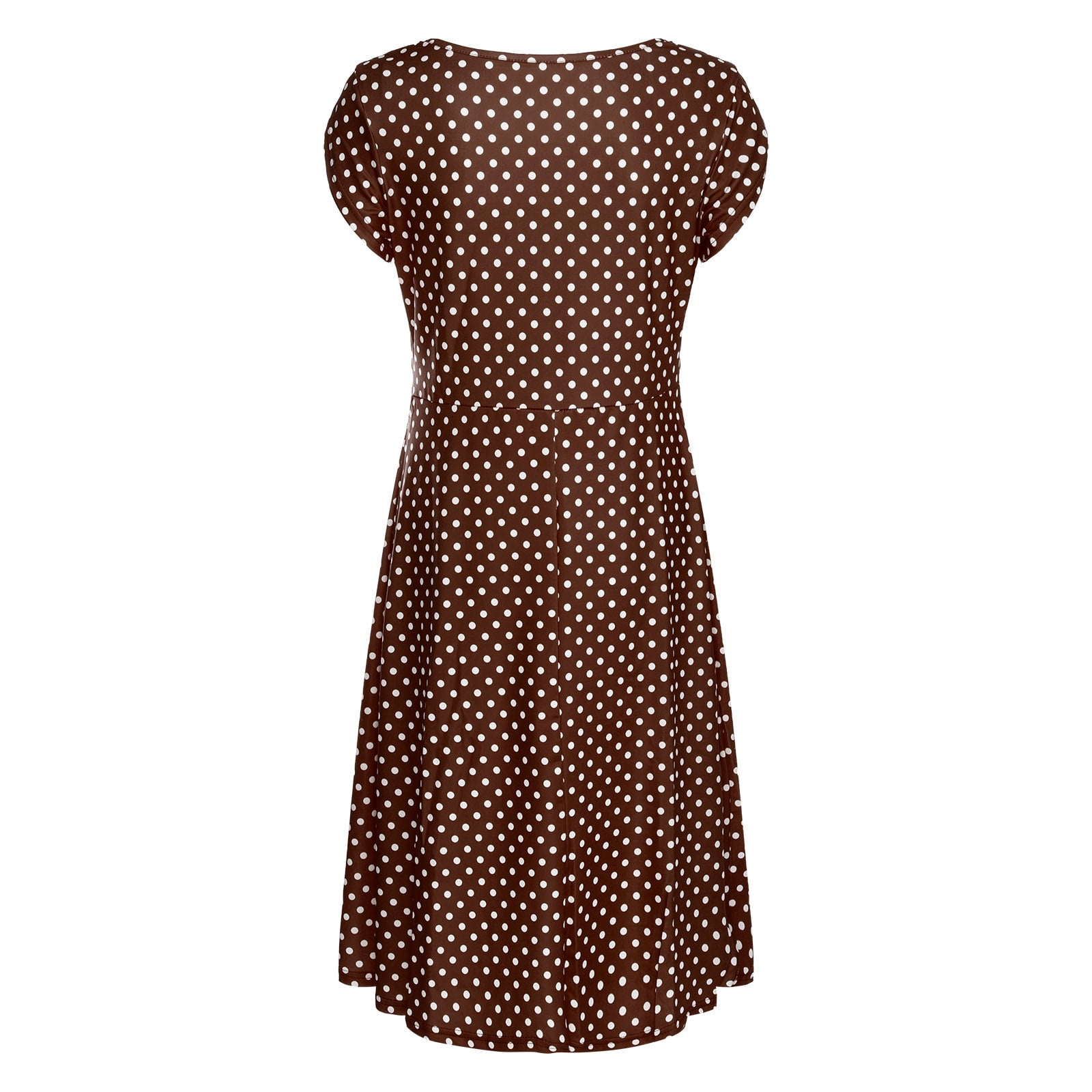 BONIXOOM Spring Dresses For Women 2024 Multi-theme Casual Crew Neck Tab  Short Sleeve Pullover Dress Polka Dot Brown Dresses - Walmart.com