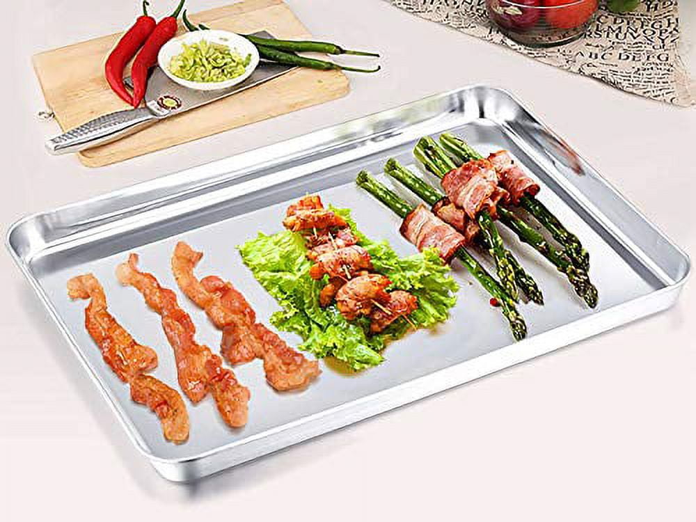 Cookie Sheet Baking Sheet Set of 3, Bastwe Commercial Grade Stainless Steel  Baking Pan, Professional Bakeware Oven Tray, Healthy & Non-toxic, Rust Free  & Mirror Finish, Easy Clean & Dishwa 