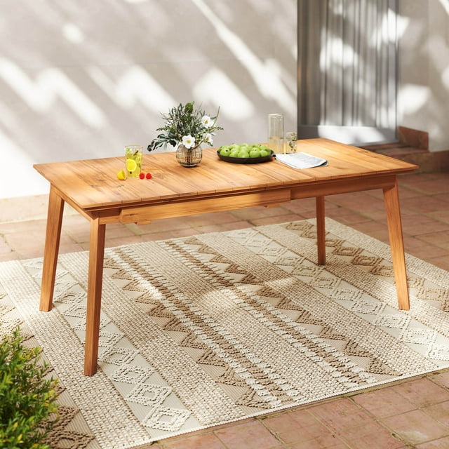 Costway Table Rectangulaire en Teck de 71 Pouces-94 Pouces pour Patio, Table à Manger Extensible pour 6-8 Personnes,