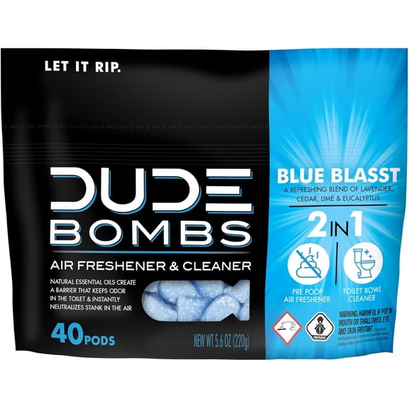 DUDE Bombs - Toilet Stank Eliminator - 1 Pack, 40 Pods - Fresh Scent 2-in-1 Stank Eliminator Toilet ener - Refreshing Blend of Lavender, Cedar, Lime, and Eucalyptus