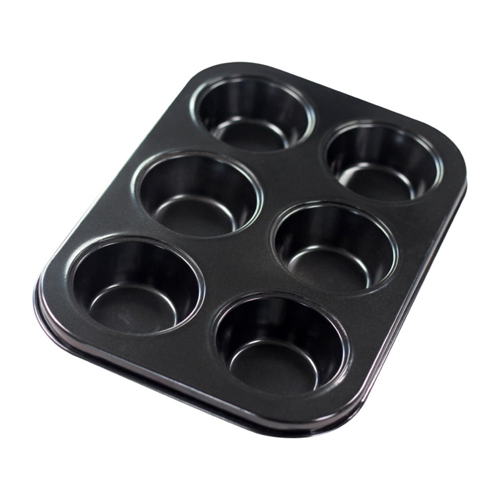6 Cups Muffin Cake Pan Round Cupcake Baking Tray Tin Black Mould Mold Bakeware