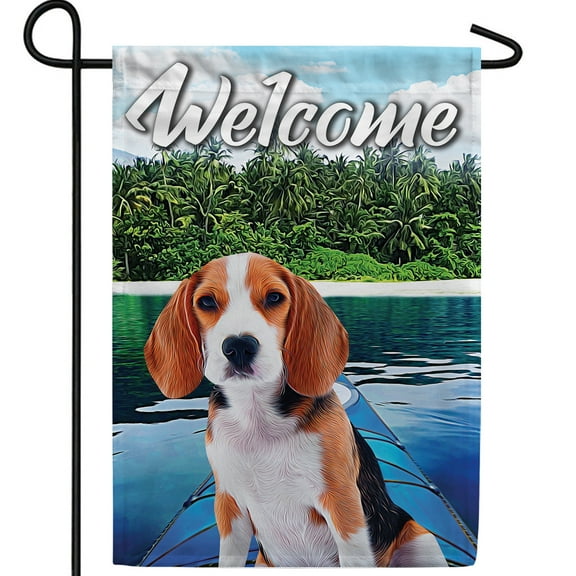 America Forever Welcome Beagle Summer Garden Flag 12.5 x 18 inches Kayak Boat Rowing Lake Life Nautical Double Sided Seasonal Yard Outdoor Decorative Cute Puppy Garden Flag
