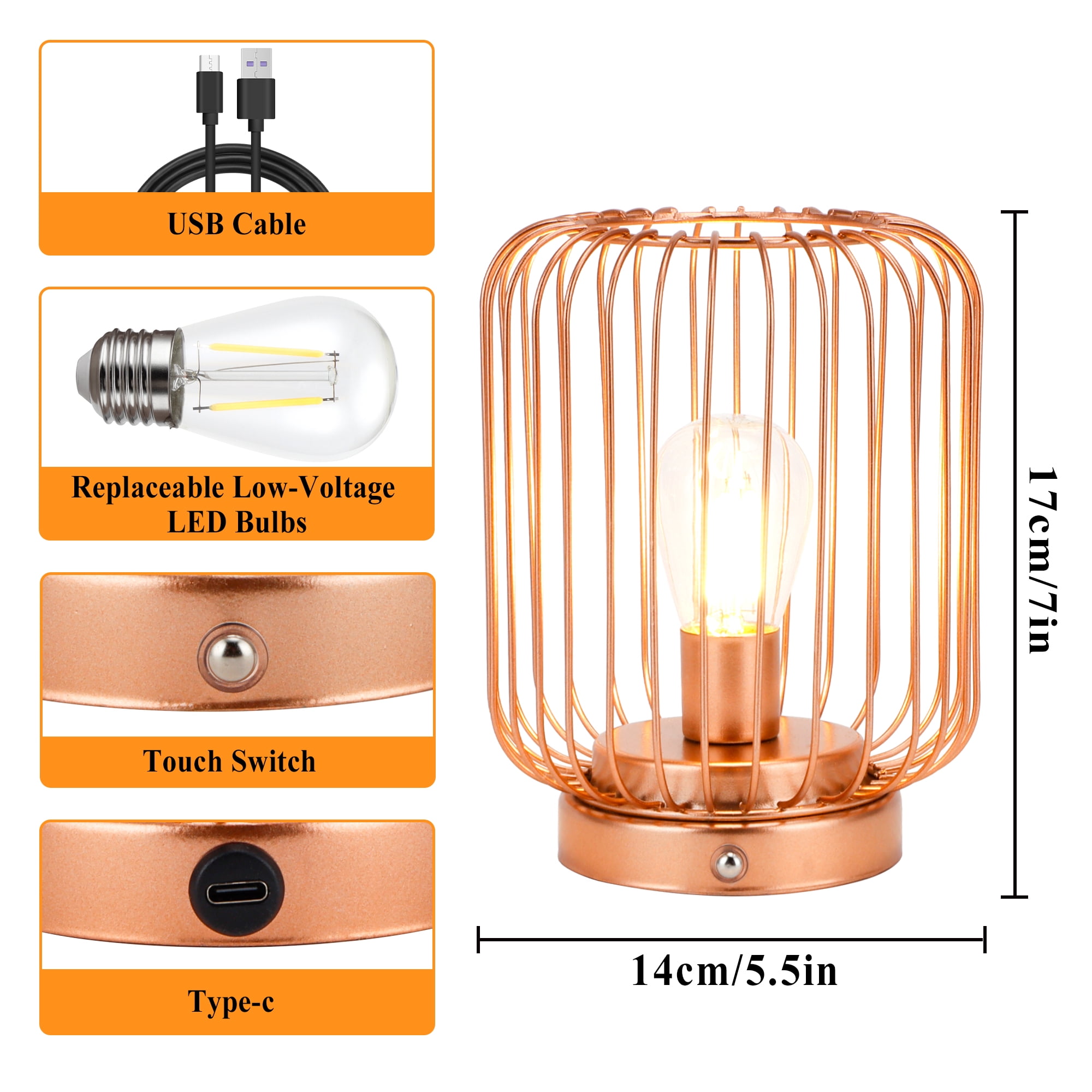 LED Cordless Table Lamps Set of 2 Rechargeable Battery Operated Desk Lamp 7 "H Touch Dimmable Wireless Lamp for Indoor Outdoor Bedrooms Office Wedding Parties Patio