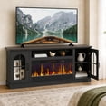 thumbnail image 6 of Bestier 70" Fireplace TV Stand with 36" Electric Fireplace, Farmhouse Entertainment Center for TVs up to 75", TV Console with LED Lights, Glass Door, Adjustable Shelves for Living Room, Black, 6 of 8