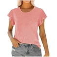 thumbnail image 2 of Women's Blouses Summer Short Sleeve Shirts, Casual Womens Fashion T-Shirt Ruffled Cuffs Round Neck Womens Tops Dressy Casual Blouse, Size S-2XL, 2 of 6