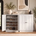 thumbnail image 6 of NEGYLIM Modern 5-Tier Shoe Cabinet with 2 Barn Doors and Removable Shelf, Closed Wooden Storage Organizer for Entryway and Hallway, White, 6 of 16