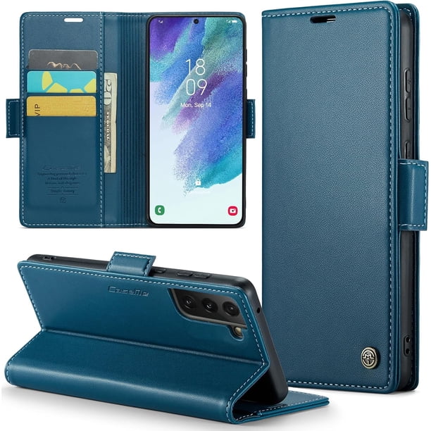 Funda tipo cartera para Samsung Galaxy S21 FE con tarjetero, función atril, bloqueo RFID, cierre magnético, protección a prueba de golpes, de piel sintética, para Samsung S21 FE