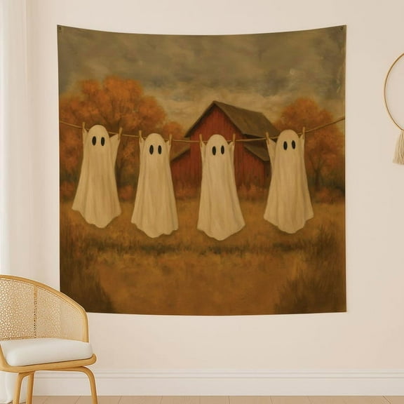 ViciArt Hanging with My Boos Ghost Tapestry – 30"x40" Polyester Vintage Halloween Wall Art, Fall Farmhouse Decor