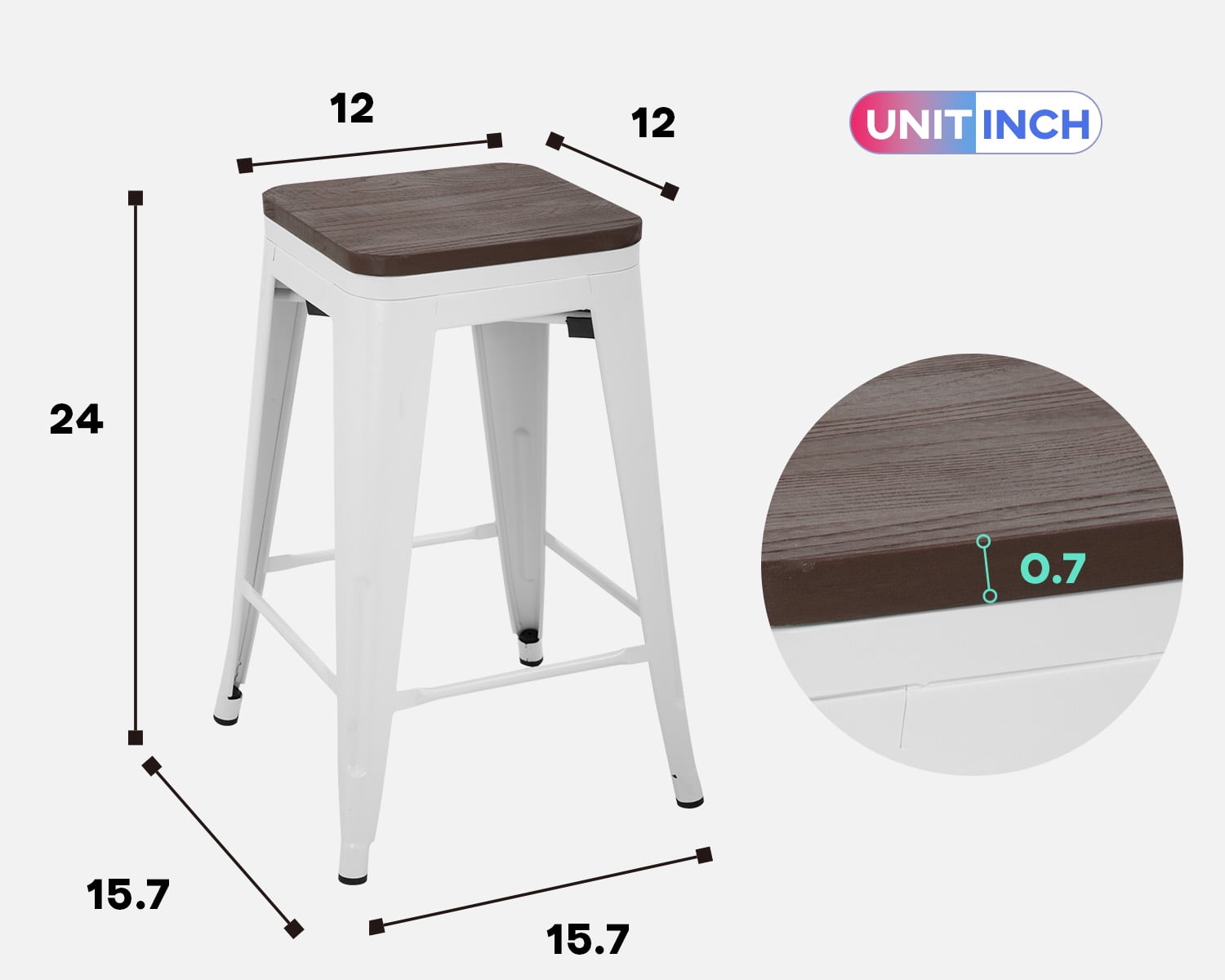 YRLLENSDAN Modern Bar Stool Set of 4 Counter Height Barstool with Back 24 Inches Seat Height Industrial Bar Chairs Indoor Outdoor Metal Kitchen Stools Restaurant Patio Stool Stackable, White