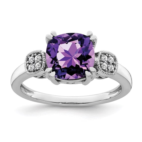 Auriga Fine Jewelry 14K White Gold Amethyst and Diamond Ring for Women Size 7
