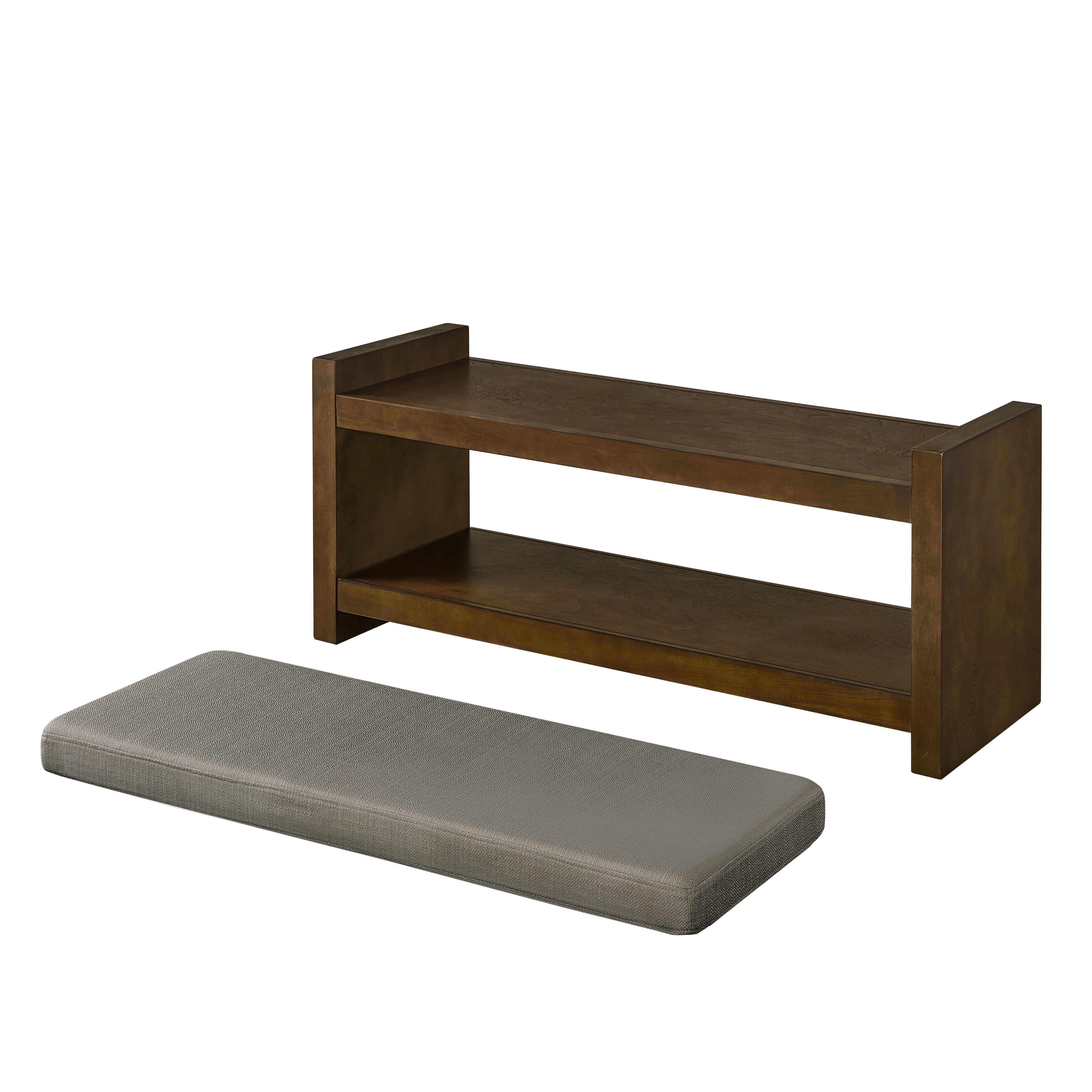 Accent Bench with Lower Shoe Shelf and Removable Cushion, 40-Inch Padded Entryway Bench for Living Room and Bedroom, Granite