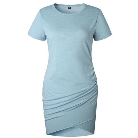 JustVH Women's Bodycon Dress Short Sleeve Ruched Sides Knee Length Sheath (Best Work Sheath Dresses)