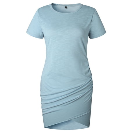 Knee Length Sheath - JustVH Women's Bodycon Dress Short Sleeve Ruched Sides Knee Length Sheath Dress