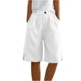 thumbnail image 4 of RYRJJ Womens Summer Cotton Linen Bermuda Shorts Elastic High Waist Wide Leg Shorts Loose Knee Length Shorts Side Split Casual Beach Shorts(White,S), 4 of 8