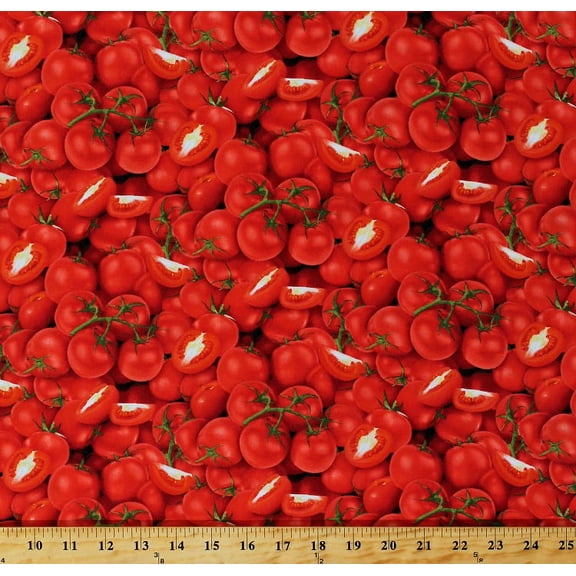 Cotton Tomatoes Red Tomato Fruits Garden Vegetables Farmer's Market Food Festival Cotton Fabric Print by the Yard (436RED)