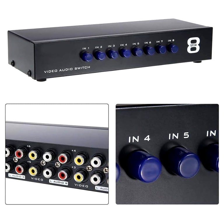 Ax Gear AV Composite Switch, 8 Port, 8 Input 1 Output, RCA Audio