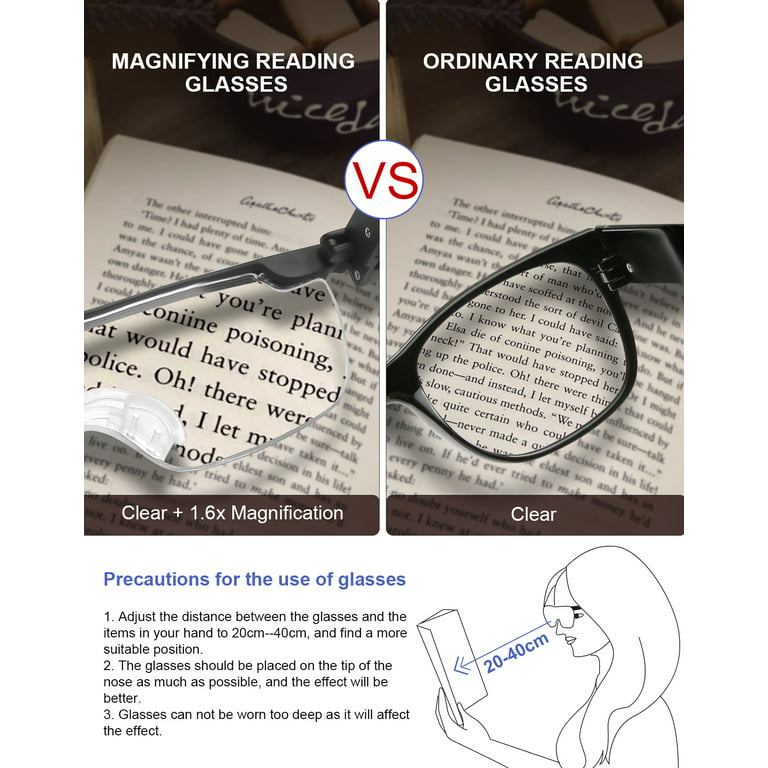 OKH Magnifying Glasses, 160% Magnification, Flip Up Down Lens, Hands-Free Magnifier Eyeglasses for Close Work, Reading, Sewing, Craft, Jewelry