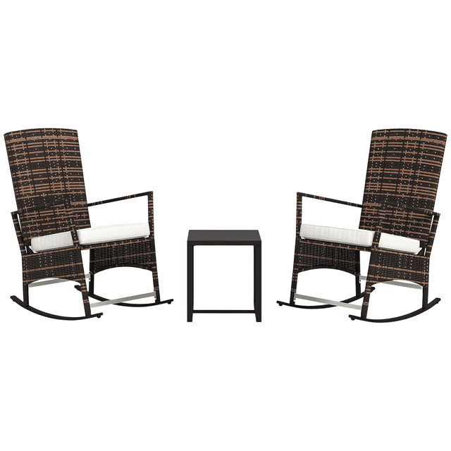 Outsunny Ensemble Bistro à Bascule avec Dossier Haut Réglable, Mobilier de Patio en Osier