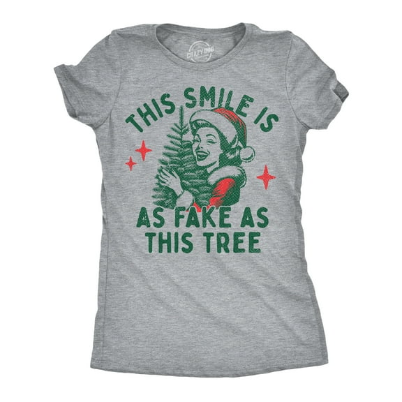 Womens Funny T Shirts This Smile Is As Fake As This Tree Sarcastic Christmas Graphic Novelty Tee For Ladies Womens Graphic Tees