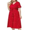 thumbnail image 2 of Hueook Winter Dresses for Women Summer Plus Size Solid Color V-neck Short Sleeved Casual Thin Strap Dress Red 5X, 2 of 6