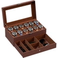 thumbnail image 1 of ProCase Caja para Reloj de 12 Ranuras, Estuche Organizador de Relojes de 2 Capas con Tapa Vidrio Armario Almacenamiento Porta Reloj para Hombres y Mujeres (Café), 1 of 14