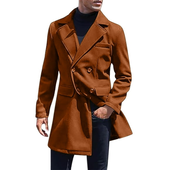 QHFBli Mid-Length Mens Trench Coat Men's Double Long Windbreaker Anorak for Autumn Winter Business Casual Wear with Lapel Collar and