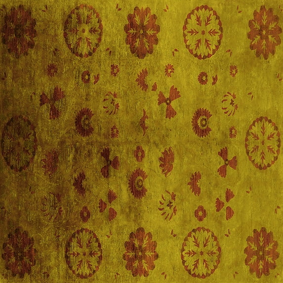 Ahgly Company Indoor Square Oriental Yellow Industrial Area Rugs, 3' Square
