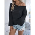 thumbnail image 2 of Womens Crochet Cover Up Long Sleeve Loose Fit Casual Sweater Hollow Out Knit Tops Black XL, 2 of 8