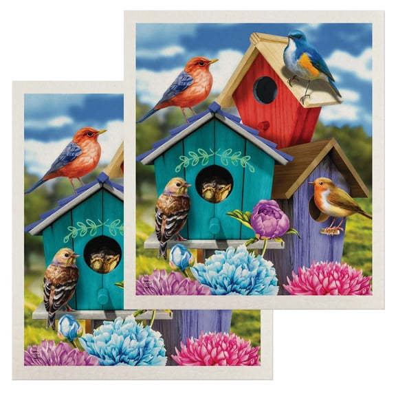 Briarwood Lane Colorful Birdhouses Swedish Dishcloth (2-pack)