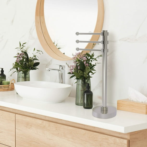 Allied Brass Vanity Top 3 Swing Arm Guest Towel Holder with Groovy Accents in Polished Nickel Allied Brass Vanity Top 3 Swing Arm Guest Towel Holder with Groovy Accents in Polished Nickel