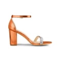 thumbnail image 3 of BLISSFUL STEP Women's Sandals Rhinestone Chunky Heel Ankle Strap Open Toe Party Shoes Orange 8, 3 of 7