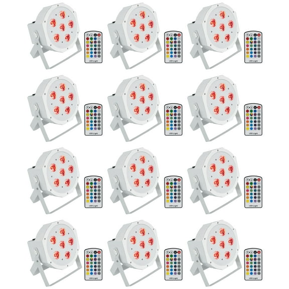 (12) Rockville BATTERY PAR 6RF White Rechargeable Wireless DMX Lights RF Remotes