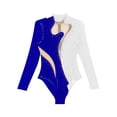 thumbnail image 5 of Miaeowve Womens Adult Color Block Long Sleeve Dance Leotard Turtlr Neck Gymnastics Top Jumpsuit White&Royal Blue L, 5 of 6