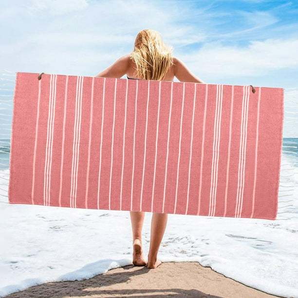 Toalla de playa de poliéster de 35,43 x 70,86 pulgadas con borlas de color, absorbente, para adultos, grande, 21 hebras
