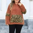 thumbnail image 2 of Oversized Fuzzy Hoodies for Women Leopard Sherpa Pullover Hooded Sweatshirts Plus Size Pockets Top with Hood (Brown 5XL), 2 of 6