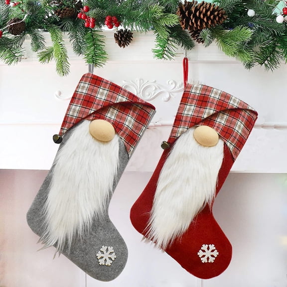 Gnome Christmas Stockings, 1Pack Fireplace Hanging Stockings for Christmas Decoration Christmas Socks Xmas Stockings for Family Holiday Christmas Party Decorations