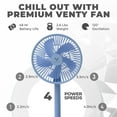 thumbnail image 5 of Ventilador portátil original VENTY - Ventilador inalámbrico a batería con 4 velocidades, iluminación LED, estuche de transporte y control remoto - Ventilador recargable de viaje premium y banco de ene, 5 of 5