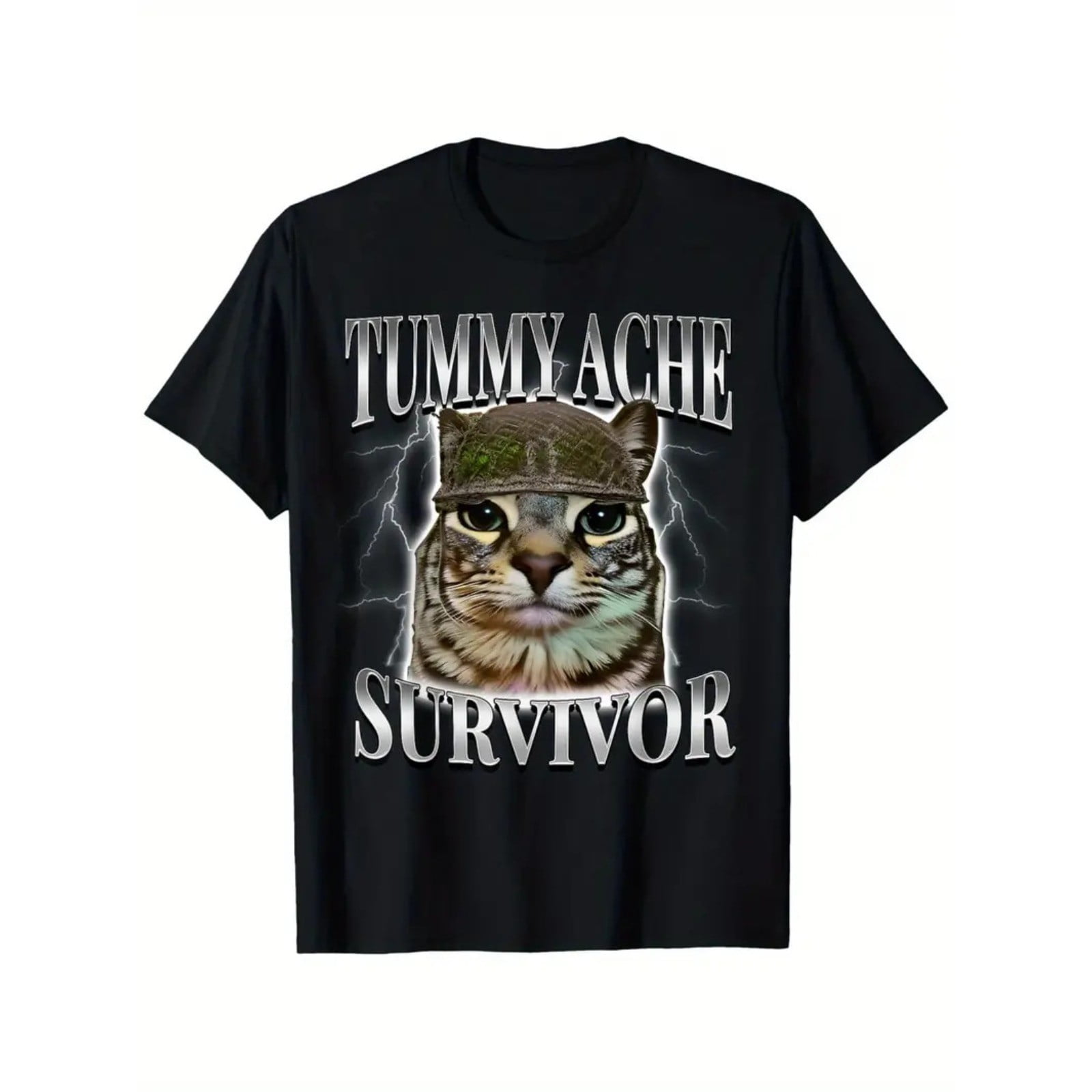Cat T-Shirt - "Tummy Ache Survivor" , 100% Cotton, Short