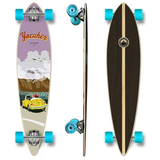 Yocaher Graphique Complet Pintail Planches à Roulettes Longboard avec Black Widow Premium 80A Ruban d'Adhérence Aluminium Camion ABEC9 Roulement 70mm Roues de Planche à Roulettes (Complet - Pintail - Beetle Yellow)