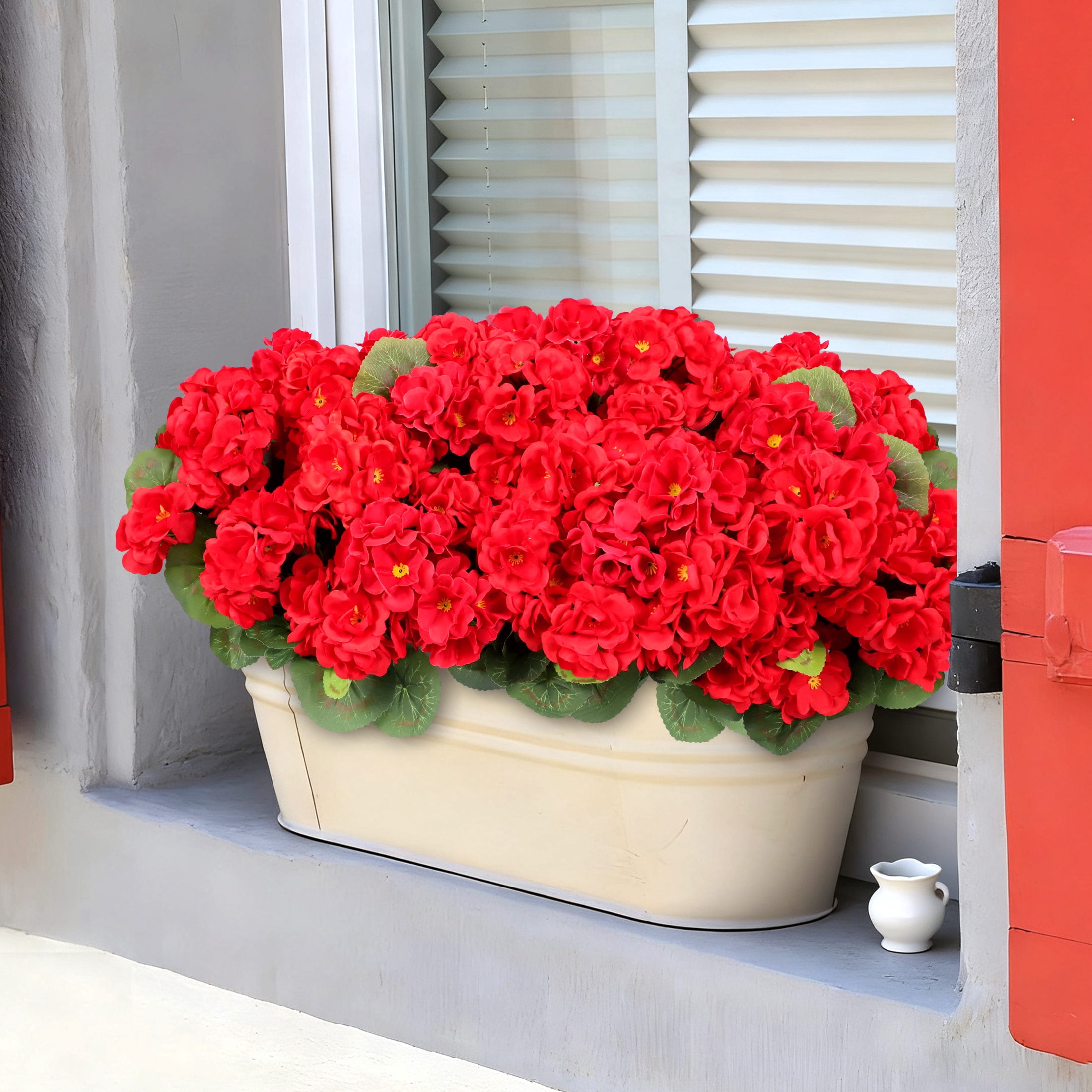 HKKDKTA 12 Pcs Artificial Geraniums for Outdoors Realistic Artificial Flowers, UV Resistant Red Fake Geraniums Silk Flowers for Porch, Garden Decor