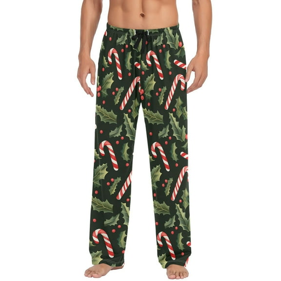 joogoo Men's Pajama Pants Candy Cane Leaves Soft Long Sleep Lounge Pjs Bottoms L