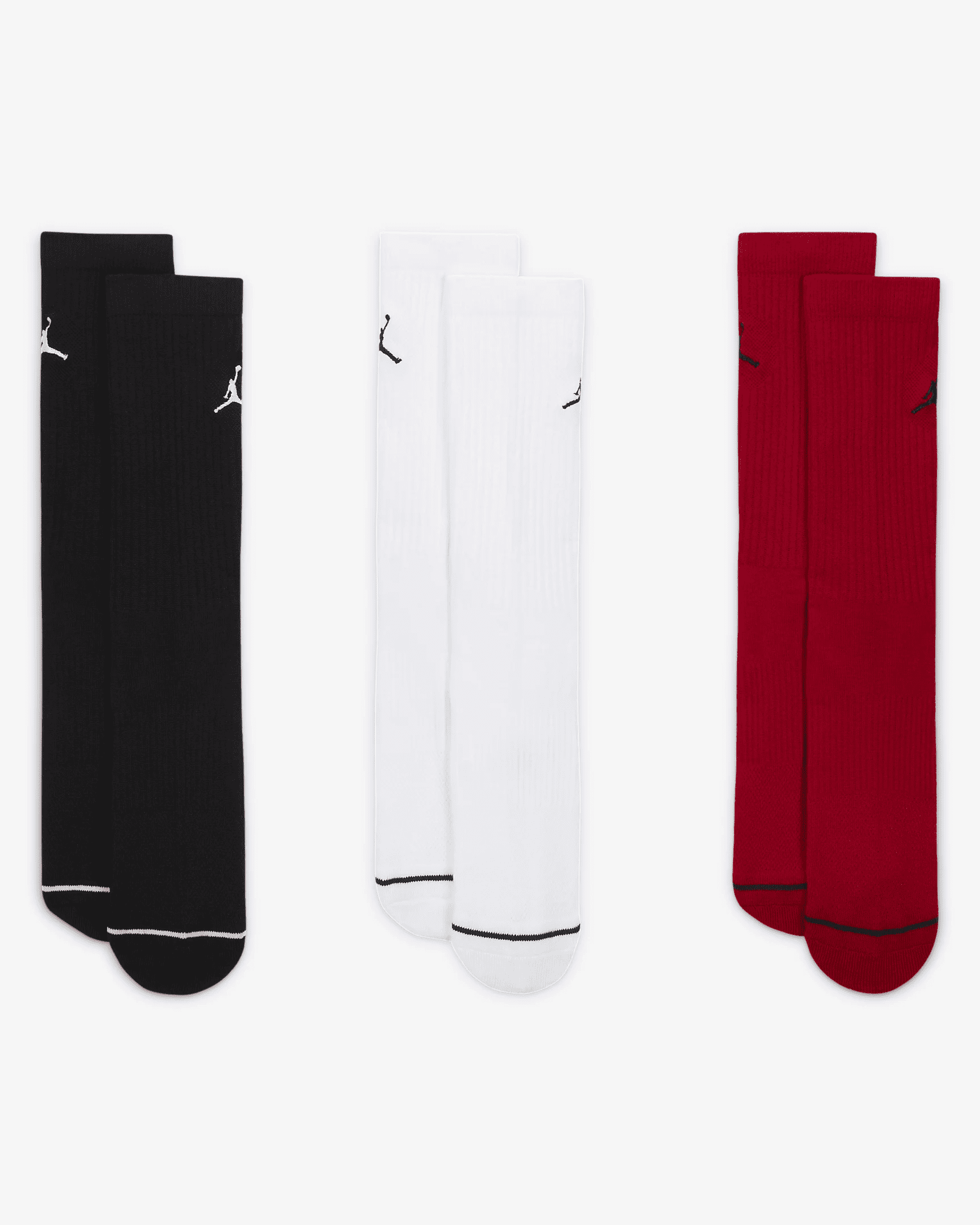 Men's Jordan Jumpman 3-Pack Crew Socks - Black/White/Red (DX9632 902 ...